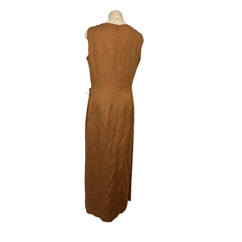 VTG Adrianna Papell Linen Blend Dress Size 12 Pintuck Pleated Camel Tan Milkmaid image 6
