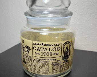 Vintage Sears Roebuck & Co. Collector Candy Jar Glass Canister With Lid