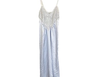 VTG Bert Yelin For Iris Night Gown M Baby Blue White Lace Basque Waist Coquette