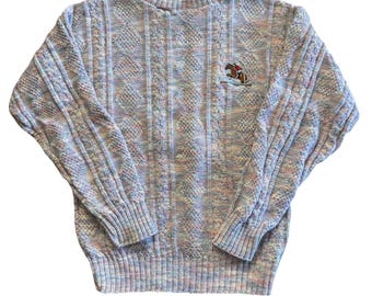 Vtg GIVENCHY SPORT 100% Cotton Sz M Cable Knit Sweater Multicolor Pastel Youth
