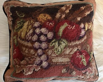 Cojín tapiz vintage con diseño de bodegón, cesta de frutas, decoración del hogar, estilo cottagecore