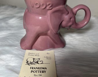Vintage Frankoma Pottery 1992 ELEPHANT GOP Coffee Mug With Tag Collector Series