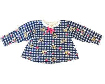 Suéter de fiesta de té para niñas VTG con ositos de peluche y tazas de té, lazo rosa, talla 4, cuadros florales