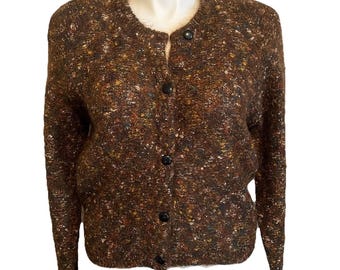 Cárdigan de mezcla de mohair VTG para mujer, talla M, extragrande, color marrón, estilo cottagecore acogedor.