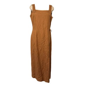 VTG Adrianna Papell Linen Blend Dress Size 12 Pintuck Pleated Camel Tan Milkmaid image 1