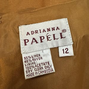 VTG Adrianna Papell Linen Blend Dress Size 12 Pintuck Pleated Camel Tan Milkmaid image 7