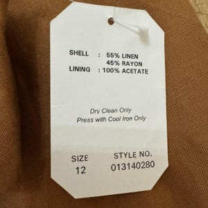 VTG Adrianna Papell Linen Blend Dress Size 12 Pintuck Pleated Camel Tan Milkmaid image 8