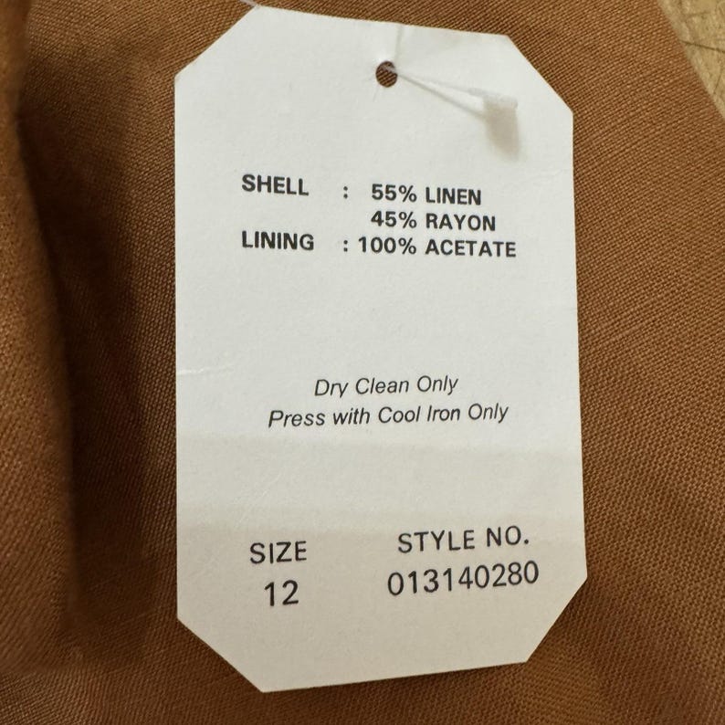 VTG Adrianna Papell Linen Blend Dress Size 12 Pintuck Pleated Camel Tan Milkmaid image 8
