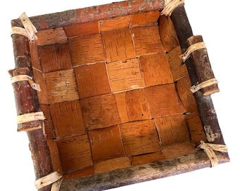 Handmade Birch Bark Basket Square Primitive Rustic Cabincore