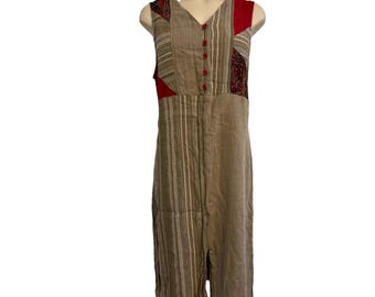 VTG 90s Patchwork Dress Medium Sleeveless w/ Back Tie Teacher Artsy CANVASBACKS