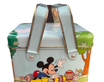 Vintage Disney Mickey Mouse & Friends Easter Tin Box Company Retro Storage