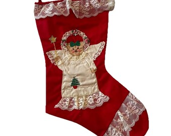 Vintage House Of Hatten Angel Bear Christmas Stocking Holiday Collectable Decor