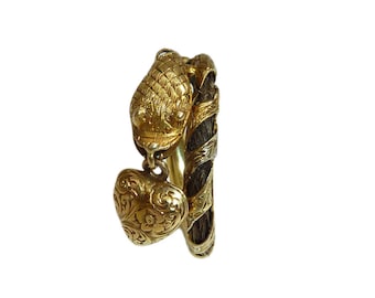 Rare Georgian Snake Heart Dangle Mourning Ring Engraved M.J.  With Hair