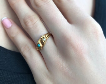 Skinny Double Snake Ring With Pearl and Turquoise