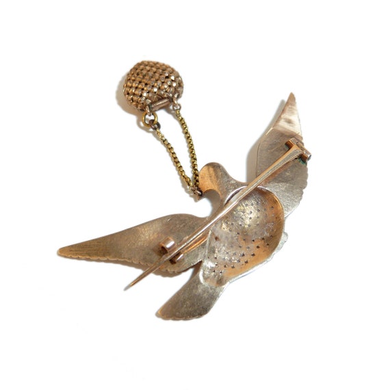 Unusual Early Victorian Gold Dove Bird Brooch Car… - image 3