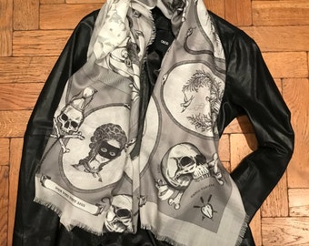 Luxury Wool And Silk Scarf With Georgian Mottos 'En Grisaille'