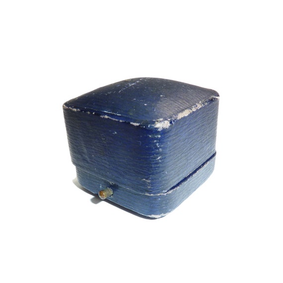 Antique Blue Leather Ring Box With Blue Velvet Li… - image 1