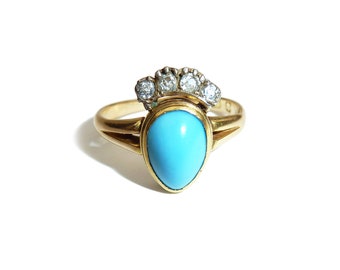Georgian Turquoise And Diamond Crowned Heart Locket Ring - Mourning Ring