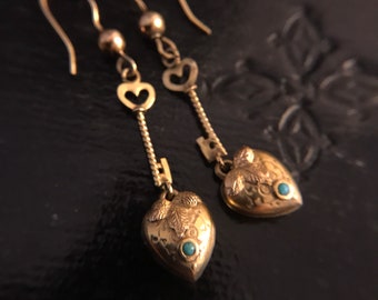 Victorian Heart And Key Earrings