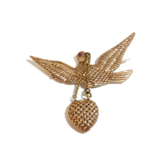 Unusual Early Victorian Gold Dove Bird Brooch Car… - image 1