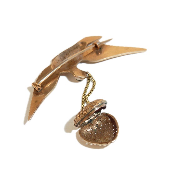 Unusual Early Victorian Gold Dove Bird Brooch Car… - image 2