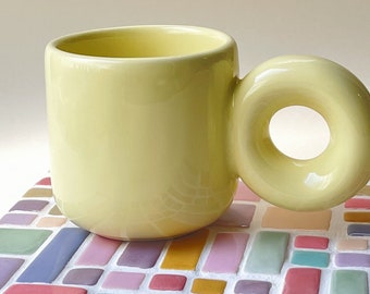 Yellow Fat Handle Clay Mug - Handmade 8 oz. Choose Your Color ! Choose  Coffee Lovers Gift - Ceramic Modern Mugs