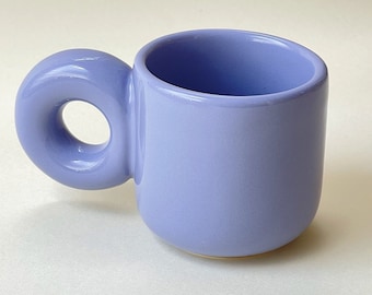 Indigo Blue Ceramic Mug with Round Handle - Handmade 8 oz Coffee Mug, Tea Cup, Home Decor