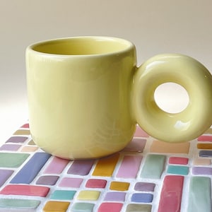 Yellow Fat Handle Clay Mug - Handmade 8 oz. Choose Your Color ! Choose  Coffee Lovers Gift - Ceramic Modern Mugs