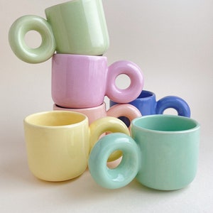 Choose Your Color Chunky Handle Clay Mug Handmade 8 oz. Coffee Aesthetic Design Ceramic Modern Mugs Danish Pastel image 2