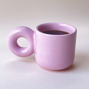 Soft Pink Fat Handle Clay Mug - Handmade 8 oz. Choose Your Color ! Aesthetic Mug - Ceramic Modern Mugs