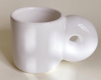Handmade Glossy White Ceramic Mug: Modern Chunky Handle, 10oz