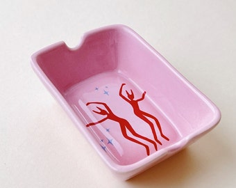 Handmade Ceramic Dancing Devils Ashtray: Shiny Glaze, Choose Your Color