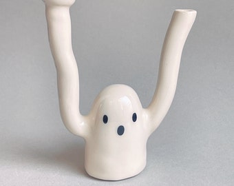 Handmade Ceramic Ghost Pipe: Halloween Decor