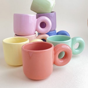 Choose Your Color Chunky Handle Clay Mug Handmade 8 oz. Coffee Aesthetic Design Ceramic Modern Mugs Danish Pastel image 5