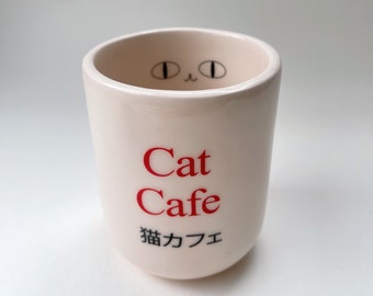 Handmade Ceramic Kawaii Cat Cafe Tumbler: Purrfect Feline Fanatic Gift