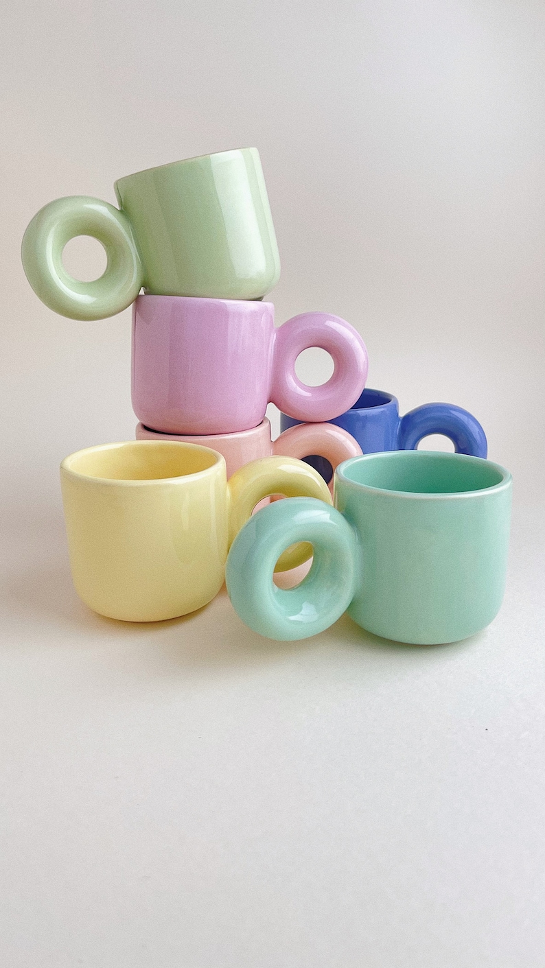 Choose Your Color Chunky Handle Clay Mug Handmade 8 oz. Coffee Aesthetic Design Ceramic Modern Mugs Danish Pastel image 2