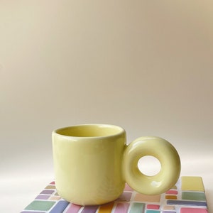 Choose Your Color Chunky Handle Clay Mug Handmade 8 oz. Coffee Aesthetic Design Ceramic Modern Mugs Danish Pastel image 8