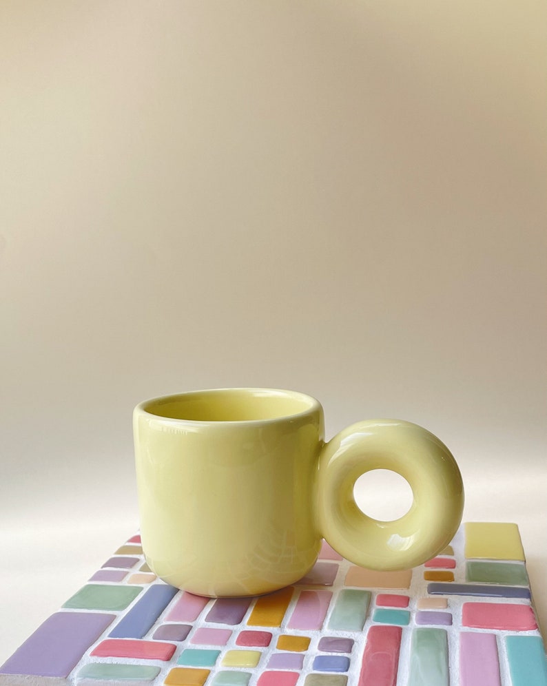 Choose Your Color Chunky Handle Clay Mug Handmade 8 oz. Coffee Aesthetic Design Ceramic Modern Mugs Danish Pastel image 8
