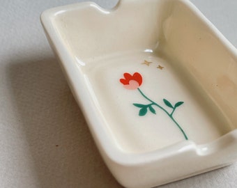 Camellia Ceramic Ashtray: Hand Cast Earthenware, Choose Your Color