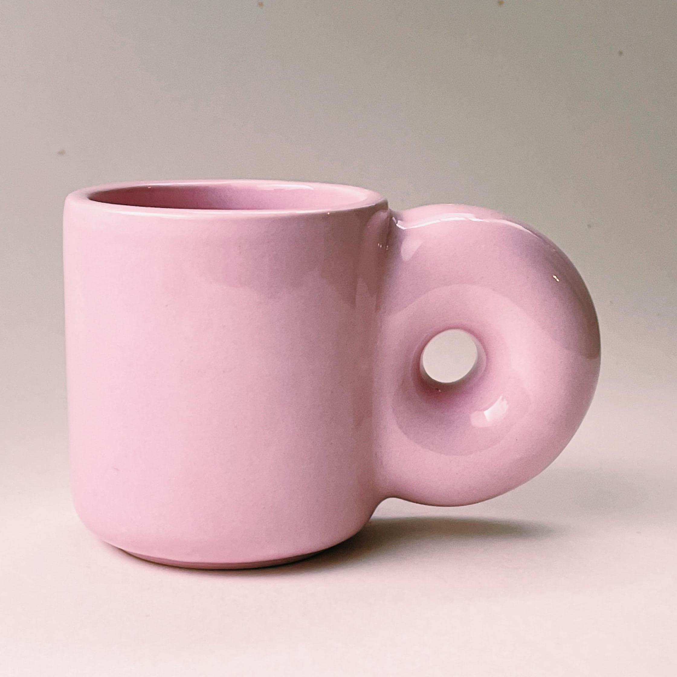 Handmade Glossy Pink Ceramic Mug: Modern Chunky Handle, 10oz