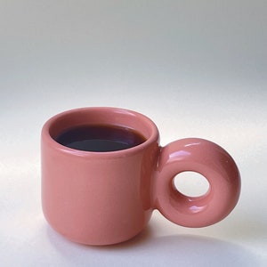 Choose Your Color Chunky Handle Clay Mug Handmade 8 oz. Coffee Aesthetic Design Ceramic Modern Mugs Danish Pastel image 4