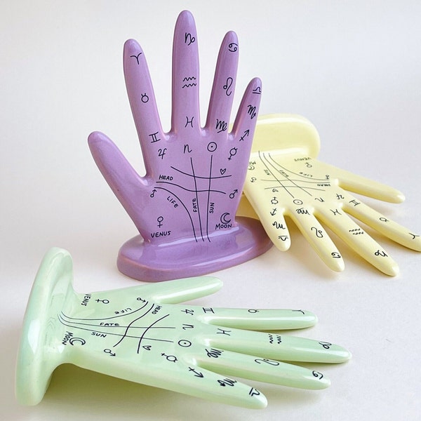 Colorful Ring Holder  Palmistry Hand - Choose Your Color! Handmade Ceramic Astrology Hand -Jewelry Display Holder  Fortune Teller