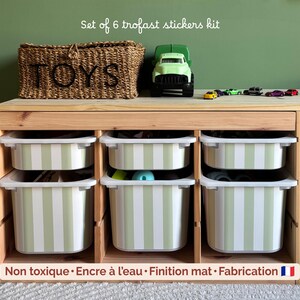 Kit 6 Stickers compatibles IKEA Trofast  | Rayures vert sauge | Autocollant bac jouets | Décoration chambre bébé enfant mixte