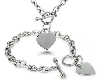 Bracelet & Necklace Heart Charm | Free Custom Personalized Engraving 316L Stainless Steel Minimalist Oval Hardware Links Heart Toggle