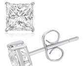 925 Sterling Silver Princess Cubic Zirconia Gem Stud Earrings in 3mm 4mm 5mm 6mm 7mm 8mm 9mm