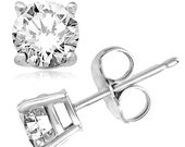 925 Sterling Silver Round Cubic Zirconia Gem Stud Earrings in 5mm 6mm 7mm 8mm 9mm