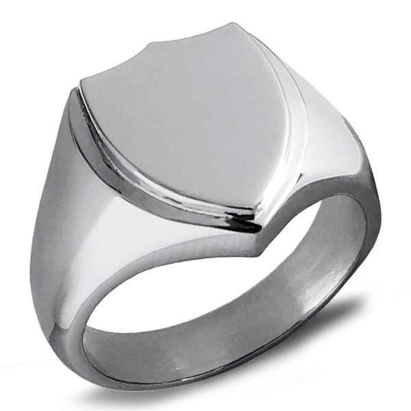 Shield Flat Top Ring | Free Custom Personalized Engraving 316L Stainless Steel Minimalist Statement Class Biker Signet Class Unixsex Band
