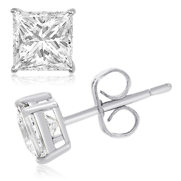 Silver Princess Cut Earrings | 925 Sterling Silver Square CZ Cubic Zirconia Gem Minimalist Classic Dainty Butterfly Push Back Stud ~ 3-10 mm