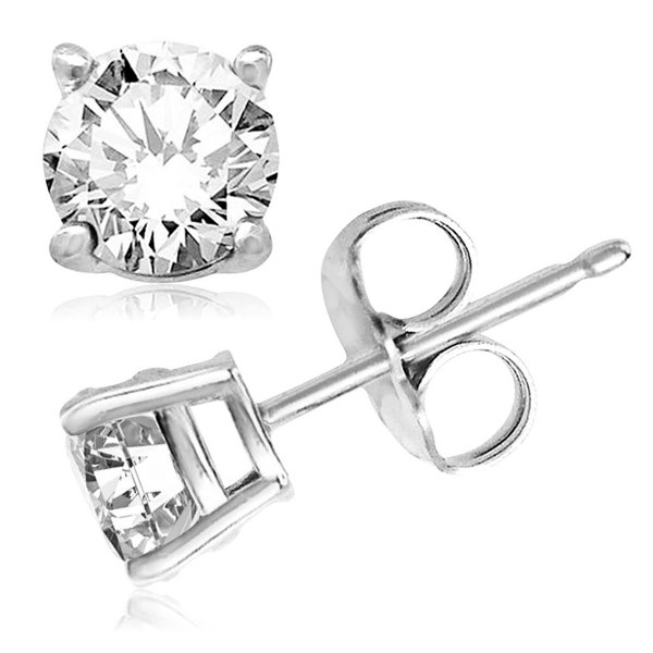 Silver Round Cut Earrings | 925 Sterling Silver Cubic Zirconia CZ Circle Minimalist Classic Solitaire Stud Butterfly Push Back Pair ~ 2-10mm