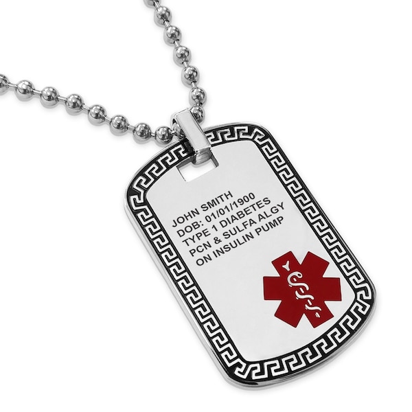Medical Alert Two-Tone Pendant | Free Custom Personalized Engraving Jewelry Emergency Contact SOS Medic ID Name Pendant Necklace Keychain